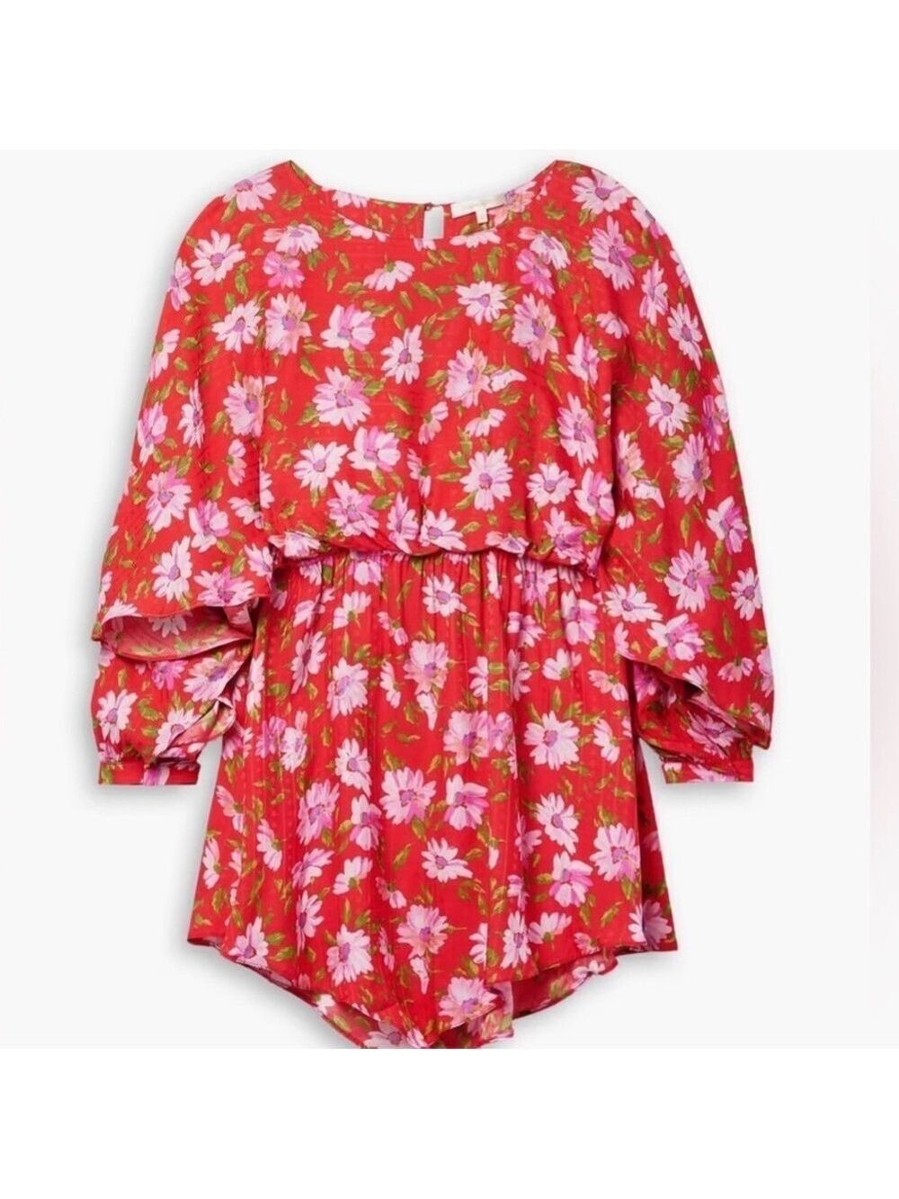 LOVESHACKFANCY red floral mini dress w/ asymmetrical hem - size small
